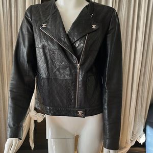 Authentic Chanel lambskin jacket CC zipper charms & buckles cc & camellia lining